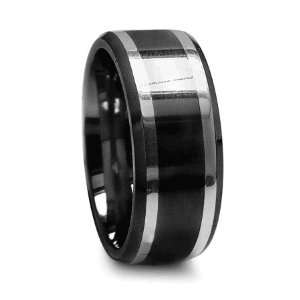  9mm Black Titanium and Sterling Silver Ring Jewelry