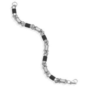  9 Black Rubber and Stainless Steel Link Bracelet Jewelry