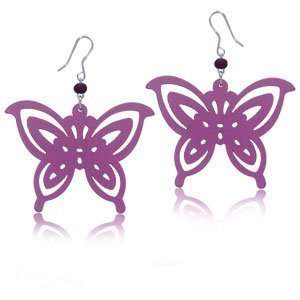  Pink Filigree Wood Sterling Silver Earrings   Butterfly 