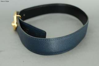 Authentic HERMES Goldtone Chaine dAncre Buckle Belt 63 Navy Blue 