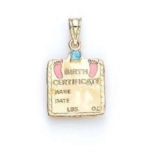   Blue Topaz Baby Girl Birth Certificate Pendant   JewelryWeb Jewelry