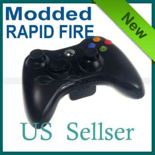 Black Wireless RAPID FIRE Mode Modded FOR Xbox 360 Controller LED Drop 