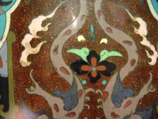 HUGE 36 1880s Japanese Guilloche w. Gold Flakes Cloisonne Vase 