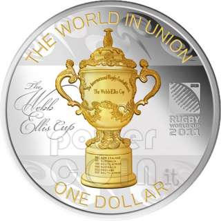 WEBB ELLIS CUP Rugby World Silver Coin New Zealand 2011  