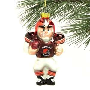  Cleveland Browns Angry Football Player Glass Ornament 