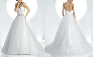  Charming Strapless Sweetheart A line Train Satin Tulle Wedding Dress