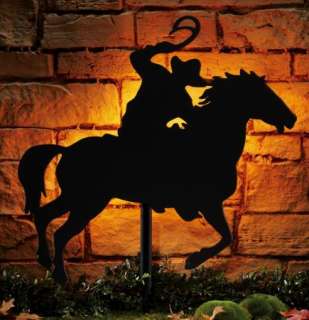 Western Cowboy Rider Lighted Silhouette Yard Stake Wall Decor Plastic 