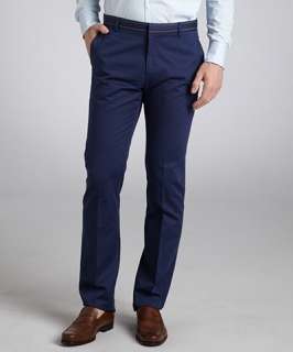 Gucci blue cotton twill flat front straight leg pants