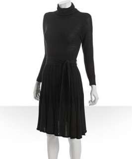 BCBGMAXAZRIA black wool tie waist turtleneck sweater dress