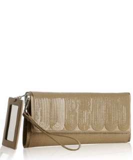 Cole Haan sand satin patent leather detail Lila clutch   up 