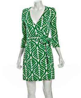 Diane Von Furstenberg green jersey Julian Mini leaf print wrap dress 