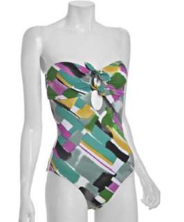 Kathleen Cook green Seychelles bandeau one piece swimsuit   