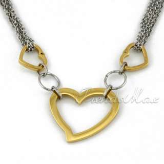 Silver/Gold Heart Stainless Steel Necklace Bracelet SET  