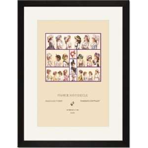  Black Framed/Matted Print 17x23, French Hats and Hairstyles 