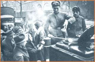 Berlin, May 1945, the Red Army hot food distribution to the German 