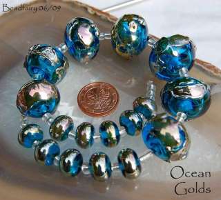 BF* Ocean Golds * Aurae Hollows Lampwork Beads(17) SRA  