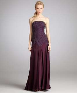 Sue Wong plum beaded strapless gown   