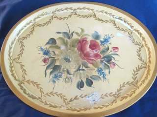 Large Pale Yellow Antique Tole Tray ** Shabby Beach Cottage Floral 