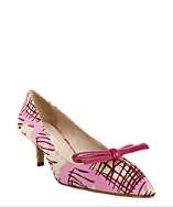 Prada pink crosshatch floral satin bow detail pumps style# 315286101