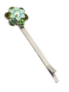 Michal Negrin Silver Plated Flower Hair Pin w Multicolor Crystals 