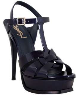 Yves Saint Laurent marine patent Tribute 105 platform sandals 