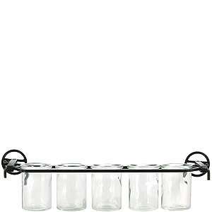  Five Clear Glass Containers and Metal Stand/ Hang 