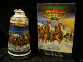 Budweiser Beer Stein 2002 Clydesdales Holiday Lidded SE  