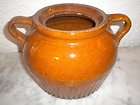 antique brown stoneware pottery bean pot 