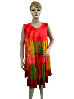   Fashion Hippie Boho Viscose Tie Dye Print Red Sleeveless Long Dress
