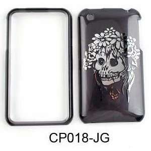  iPhone 3GS Chrome Print Design Skull With Flowers On Gray 