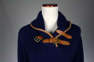 Vintage Ralph Lauren Navy Cotton Sweater Leather XL Buckle Straps 
