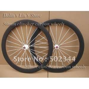  carbon wheelset 50mm clincher with white spoke Sports 