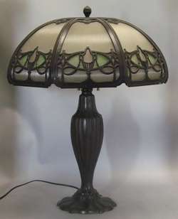  Bradley & Hubbard Holophane Art Deco Lamp Stained Glass c. 1920  