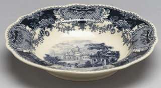 Blue and Off White China Serving Bowl Porcelain Transferware 9 inch 