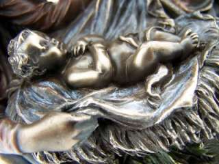 Bronze Nativity Mother Mary Baby Jesus Joseph Statue  