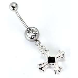 14g   12g   10g SINGLE GEM WITH CELTIC CROSS CHARM NAVEL BELLY BUTTON 