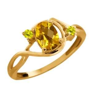  0.76 Ct Checkerboard Citrine and Diamond Gold Plated 