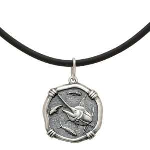    Guy Harvey 25mm Marlin Black Leather Necklace   16in Jewelry
