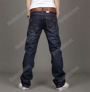 Korea Mens Slim Fit Classic Jeans Trousers Straight Leg Blue Size 30 