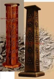 Hand Carved Indian Wooden Wood Tower Incense Burner Holder w/ Gift 