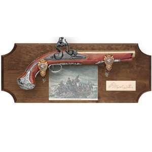  Framed George Washington Replica Pistol Dark Wood Frame 