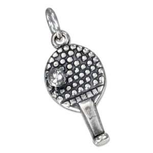    Sterling Silver Antiqued Ball and Paddle Ping pong Charm. Jewelry