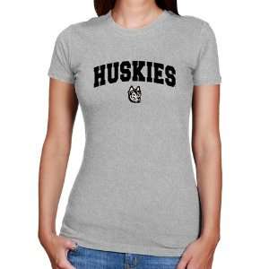 Northeastern Huskies Ladies Ash Logo Arch Slim Fit T shirt 