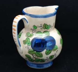 COLORFUL HANDPAINTED VINTAGE POTTERY PITCHER FRUIT  