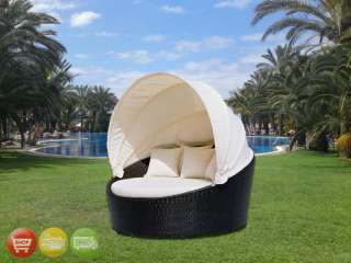 Outdoor Wicker Patio Furniture Round Daybed w/ Retractable Canopy CW 