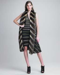 3R6U Missoni Zigzag Knit Fitted Dress & Fur Trim Gilet
