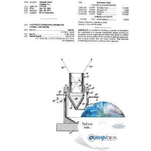    NEW Patent CD for VACUUM EVAPORATION APPARATUS 