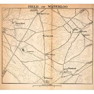  Lithograph Map Field Waterloo Napoleon British French Army Brussels 