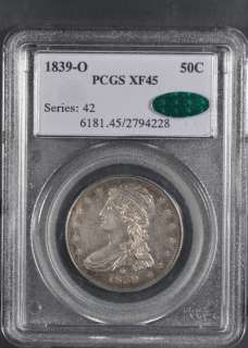 1839 O PCGS/CAC XF45 CAPPED BUST HALF DOLLAR GREAT COLOR  