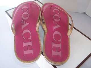   Sig Dark Pink Leather Gold Thong Shoes Flip Flop A0243 USED  